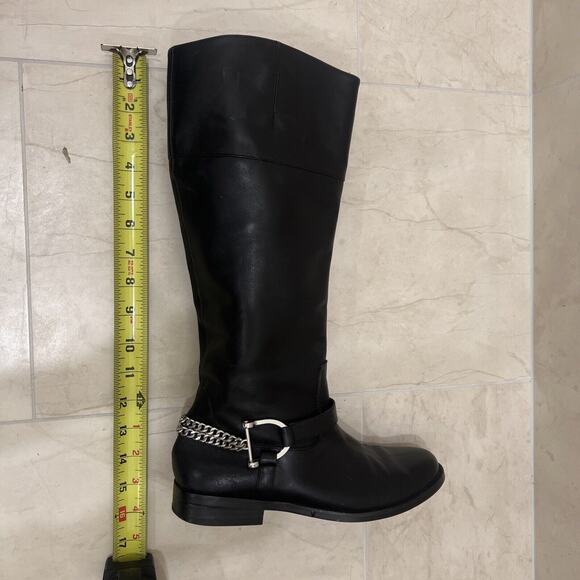 Lauren Ralph Lauren Womens Sz 7 7M Black Jacqui Riding Boots Silver Chain - Picture 8 of 10